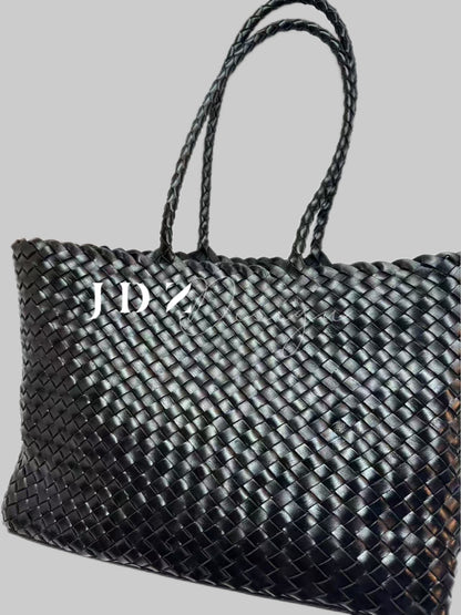 Eva - Retro Handmade Genuine Cowhide Woven Leather Tote Bag - Spacious Design