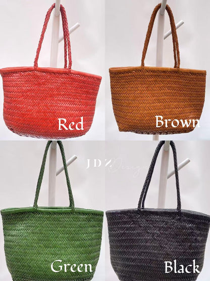 Olivia - Genuine Leather Woven Tote Bag, Large & Stylish for Shopping, Beach & Casual Use