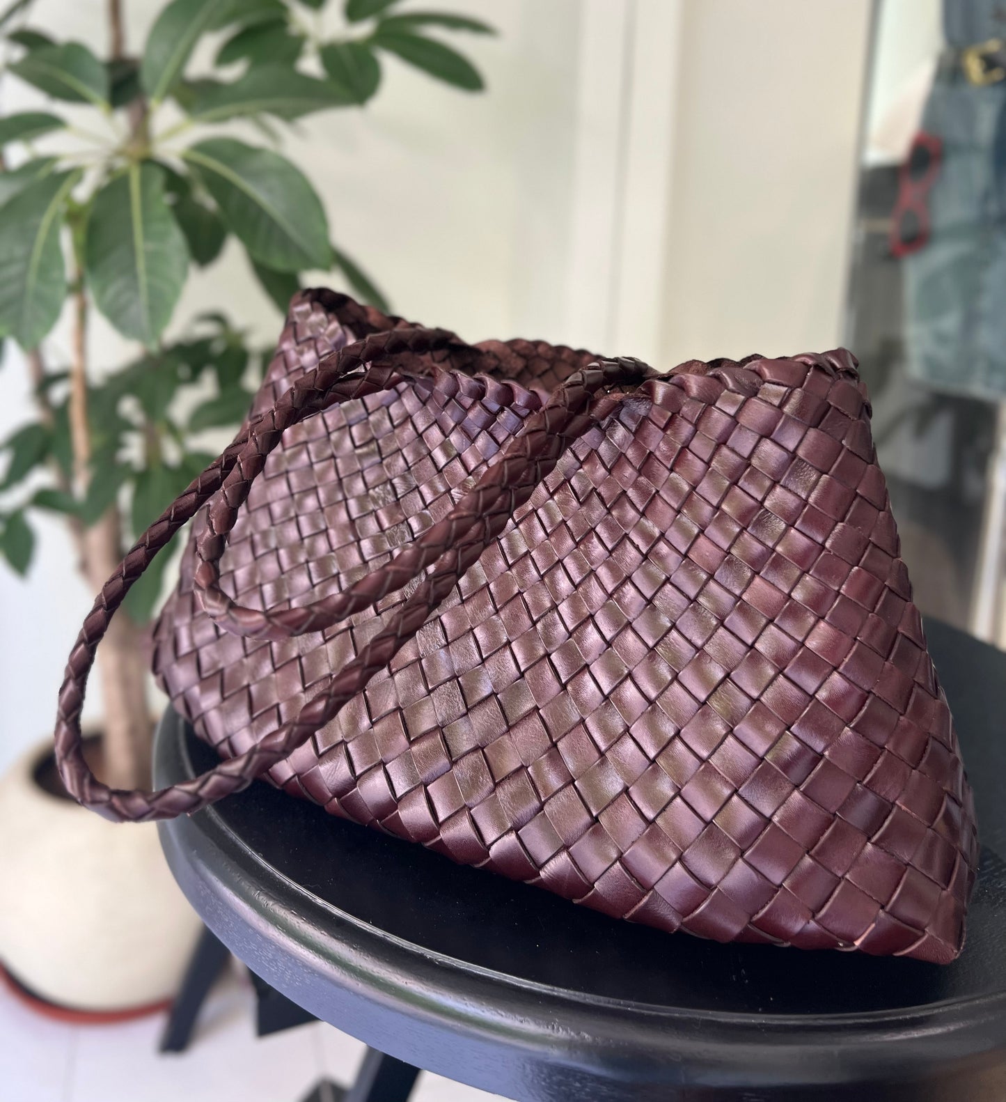 Mila - Retro Handwoven Genuine Cowhide Leather Tote Bag with Long Handle