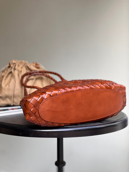 Mila - Retro Handwoven Genuine Cowhide Leather Tote Bag with Long Handle