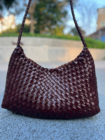 Aria- Handwoven Genuine Leather Tote Bag with Long Handle, Stylish & Durable