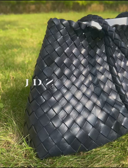 Mila - Retro Handwoven Genuine Cowhide Leather Tote Bag with Long Handle